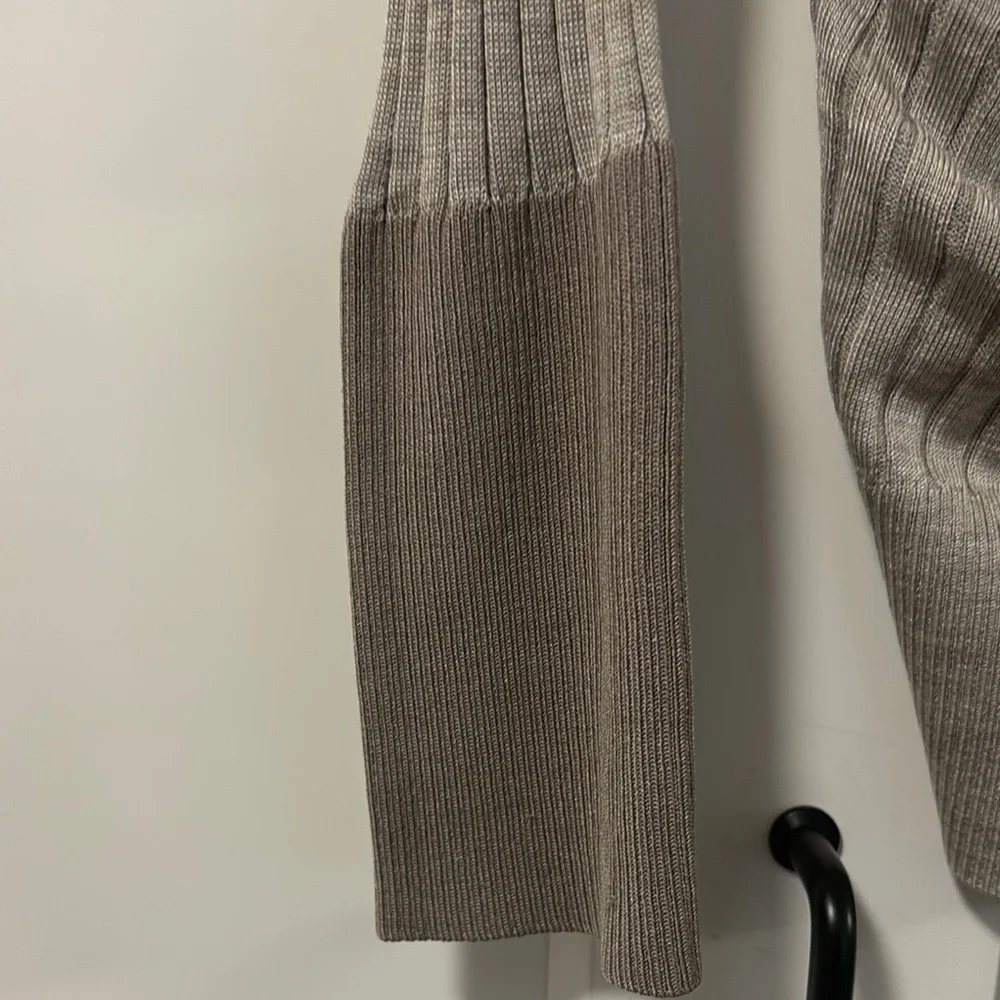 Beige Ribbed Cardigan with Pockets - Picture 5 of 6